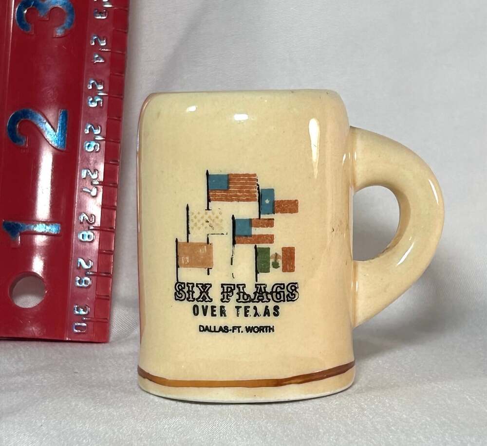 VTG Six Flags Souvenir Toothpick holder Fort Worth Dallas TX or Shot Glass Mug